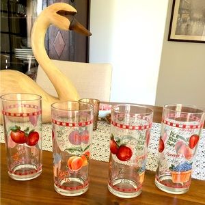 Vintage set of 4-19 ounce Farm fruit pattern David Carter Brown glasses